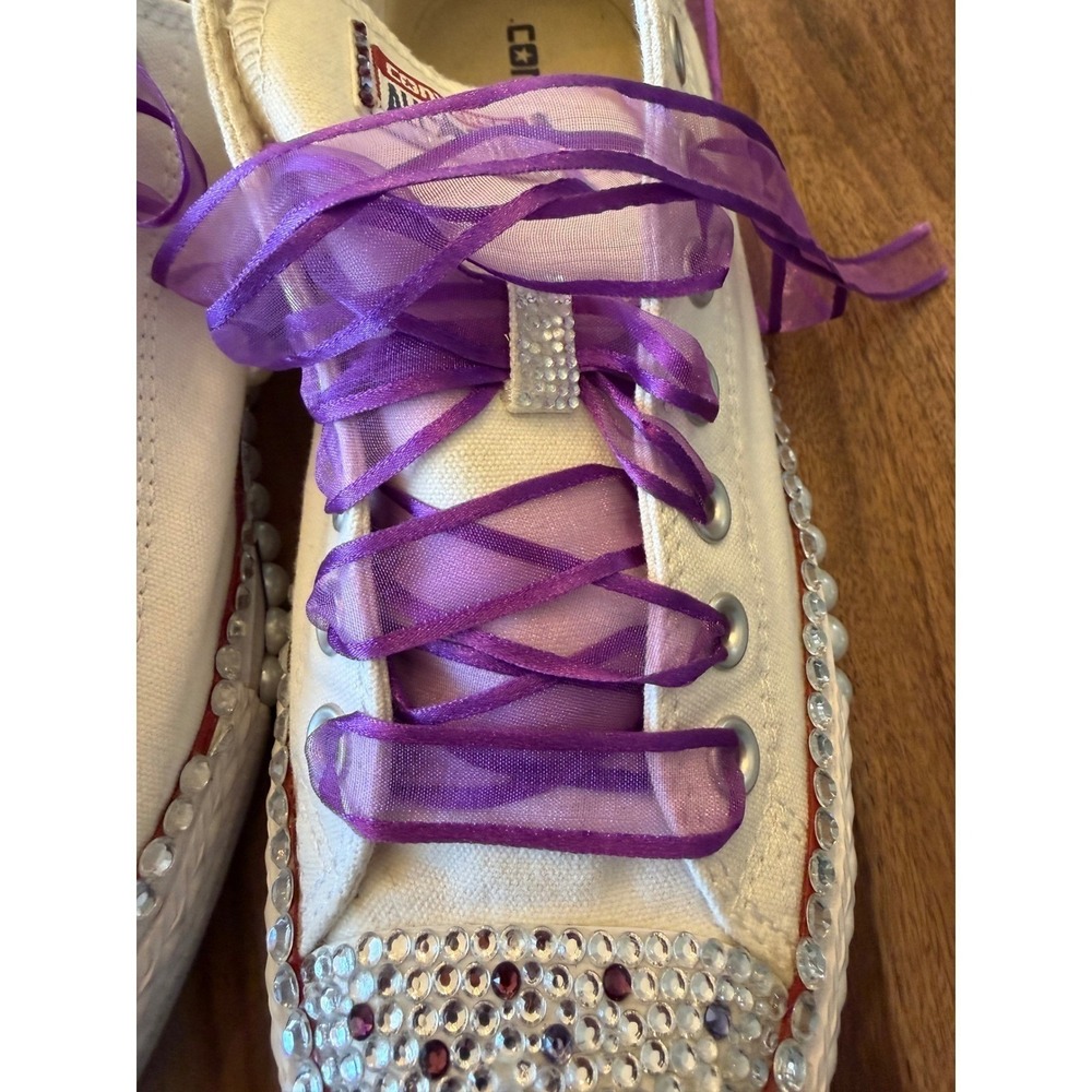 Custom White Converse Chuck Taylor All Star Low Top Sneakers Embellished 10.5 - Picture 13 of 14